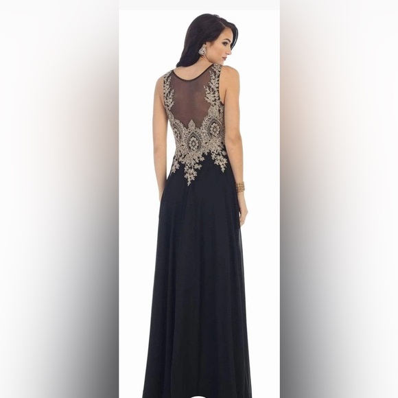 Dancing Queen| Formal black and gold dress with mesh and beaded top - Picture 2 of 9